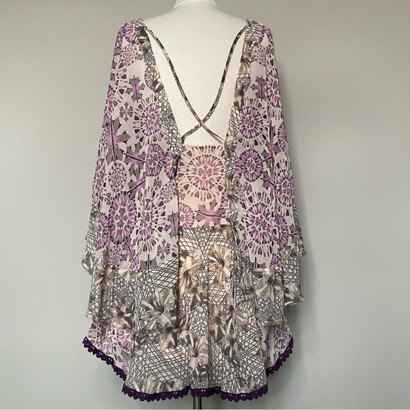 Free People Floral Geometric Printed Flutter Wing Sleeve Tunic Mini Dress, Small - Picture 10 of 15